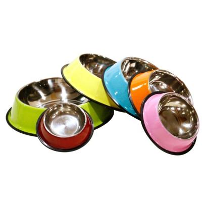 China Viable Wholesale Pet Supplies Accessories Non-slip Rubber Stainless Steel Base Belt Pet Bowl Dish Pet Drinking Bowl for sale