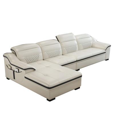 China Vintage Convertible Style Cream Leather Living Room Furniture Conner I Shape Sofa Sectionals Sets for sale