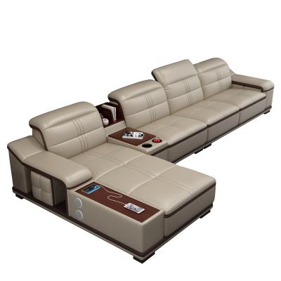 China Home Furniture American Style Convertible Chesterfield Leather Living Room L Sectional Sofa With USB Charging Audio for sale