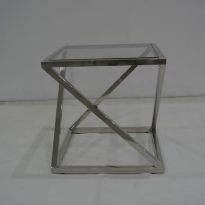 China Modern Convertible Side Table Living Room Furniture China Supplier Glass Top With Silver Stainless Steel Conner Mirror Table for sale