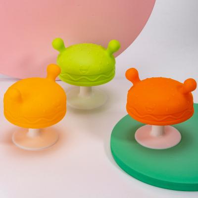 China Hot Sale New Product Antibacterial BPA Free Mushroom Shapes Food Grade Silicone Baby Teether Ring Toy for sale