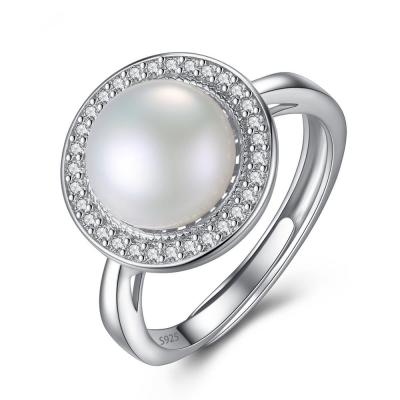 China Trendy 925 Sterling Silver Adjustable Design 5A Zircon Paving Pearl Luxurious Freshwater Ring For Women for sale