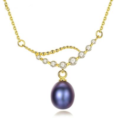 China FASHIONABLE Fine Diamond 18K Gold Plated Sterling Silver Pearl Necklace For Girlfriend for sale