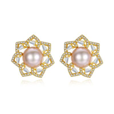 China New Trendy Fashion Women Earrings Jewelry 925 Sterling Silver CZ Diamond Pearl Freshwater Stud Earrings for sale