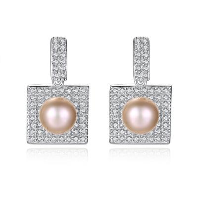 China TRENDY Fashion Luxury Micro Pave Cubic Zirconia 925 Sterling Silver Freshwater Pearl Bridal Earrings for sale