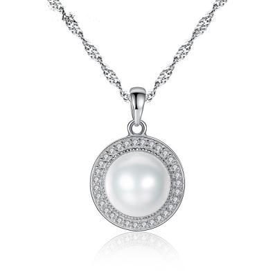 China China Jewelry Wholesale 925 Sterling Silver Circle Diamond White Pearl TRENDY Necklace for sale