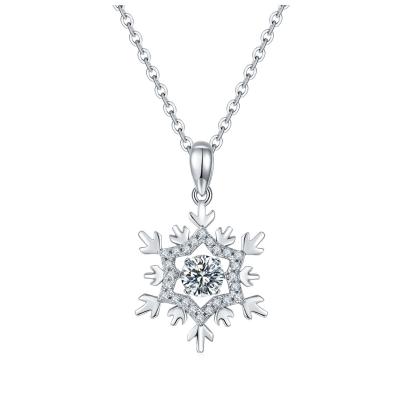 China TRENDY 925 sterling silver snowflake pendant white gold plated silver chain 0.5ct moissanite necklace for women for sale