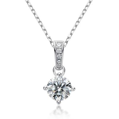 China TRENDY White Gold Plated 925 Sterling Silver Women Necklace 1ct Round Moissanite Diamond Necklace for sale