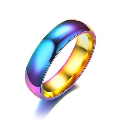 China Radiation And Corrosion Resistance Couples Wedding Ring Jewelry Factory Color Stainless Steel Simple Gold Plated Rainbow Ring for sale