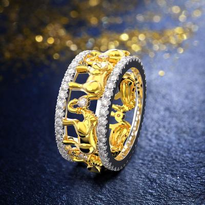 China 3D Elephant Ring Romantic Zircon Ring Unisex High Quality Fashion Wholesale Italian Jewelry for sale