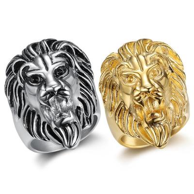 China Radiation& Corrosion resistance men's ring designs good quality punk style stainless steel gold plated animal jewelry lion ring for sale