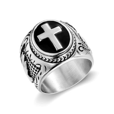 China Radiation& Corrosion Resistance Gold And Silver Plated Stainless Steel Cross Men's Titanium Steel Ring for sale