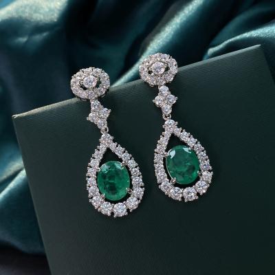 China TRENDY Fashion Earring Designs New Style 925 Sterling Silver Diamond Green Gemstone Dangle Earring Women for sale