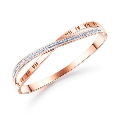 China FASHIONABLE Custom Luxury Custom Mosaic Zircon Women Jewelry Roman Numbers Bangle Bracelet Rose Gold for sale