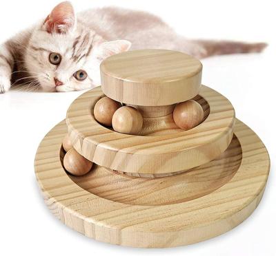 China Funny Rolling Cat Toy Swing Roller for Cats Dual Layer Wooden Balls Kitty Cat Gifts Rolling Smart Track Balls Turntable for sale