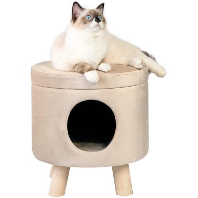 China New KD Convertible Wood Cloth Around Cat House Stool Warm Pet Multifunctional Nest for sale