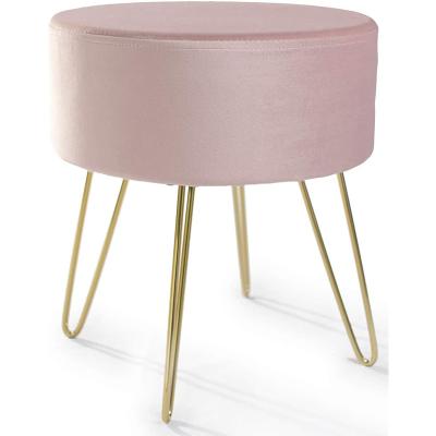 China New KD Convertible Pink Velvet Ottoman Stool Gold Leg Dressing Table Stool for sale