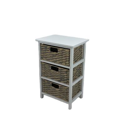 China New Listed Storage Wood Cabinet (Height)Adjustable With WeavDrawer Wood Cabinet With Drawers Wite Basket And H Weave Basket for sale