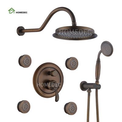 China Without Brass Shower Set New Design Sliding Bar Bathroom Rain Shower Antique Copper Wall Mounted European Golden Brass Shower Set for sale