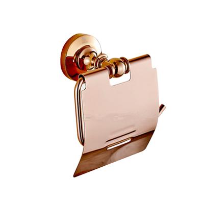 China Wall Mounted Rose Gold Pated Toilet Paper Roll Holder Luxury Metal Bathroom Tissue Roll Holder for sale