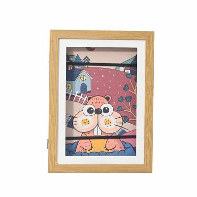 China Wall or tabletop Children Art Frame Storage Front Opening Changeable Kids Art Display Wood Picture Frame for sale