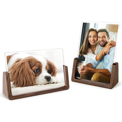 China Wall or tabletop Walnut Wood Base Break Free Acrylic Glass Rustic Wooden Photo Frames with for Tabletop or Desktop Display for sale