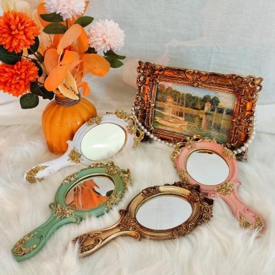 China Shabby Chic custom hand held bronze vintage antique cosmetic makeup mirror for sale