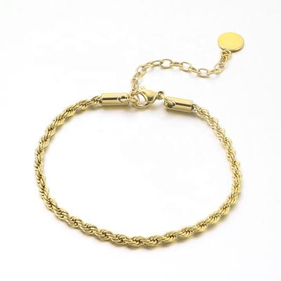 China Hiphop ZhongWen Hip Hop Jewelry Stainless Steel Cable Chain 14K 18K Gold Plated Rope 3mm Twisted Chain Bracelet For Women And Man for sale