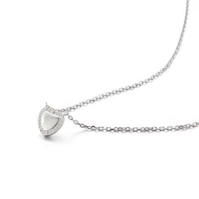 China 2021 Newest Hiphop ZhongWen Heart Shape Silver Crystals Necklaces Women Stainless Steel Heart Pendant Necklace for sale