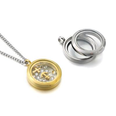 China Gold 316 L Stainless Steel Pendant Life Memory Photo Pendant Hiphop Wholesale 18K Screw Floating Glass Necklace For Women for sale