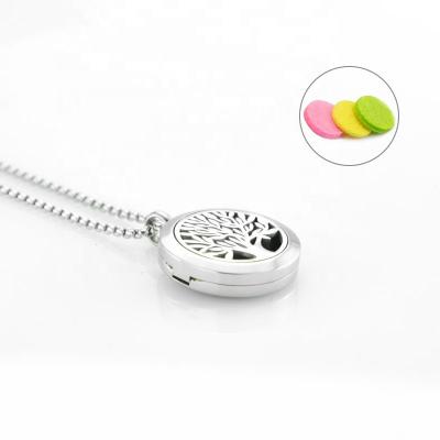 China TRENDY Custom Tree Life Long 316L Stainless Steel Perfume Necklace Interchangeable Pendant Jewelry For Women for sale