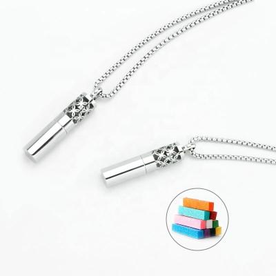 China 2021 Stainless Steel Tube Charm Jewelry 316L Trendy Titanium Silver Interchangeable Fragrance Pendant Necklace For Women for sale