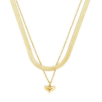 China Simple/European and American Wholesale Heart Charm 14k Gold Plated Flat Snake Chain Steel Jewelry Layered Jewelry Women Pendant Necklace for sale