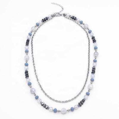 China Fashion Wholesale Zhongwen DIY Fashion Jewelry Necklace 316L Stainless Steel Colorful Quartz Beaded Necklace for sale