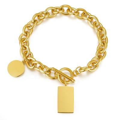 China Jewelry 316 L Stainless Steel Bracelet 18k Women Hiphop ZhongWen Jewelry Personalized Gold Plated Link Chain Coin Charm Bracelet for sale