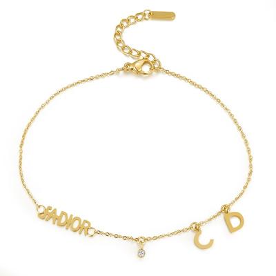 China FASHIONABLE Custom Jewelry Gold Stainless Steel Foot Chain Alphabet Initial Charm Anklets For Women for sale