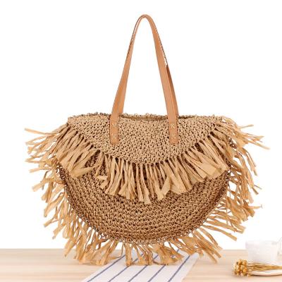 China Hot Fashion Design Round Bohemian Straw Bag Handmade Rattan Shoulder Women Bags Summer Beach Handbags for sale