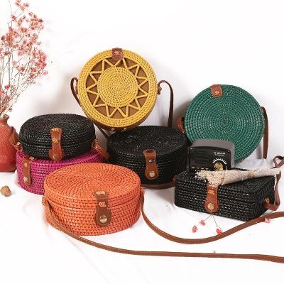 China Bali National Round Rattan Bag For Women Summer Handmade Straw Shoulder Bags Rattan Ladies Beach Handbags New for sale