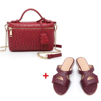 China 2021 fashion hot sale women leather slippers luxury handbags and shoes sets matching slippers and handbags sets for sale