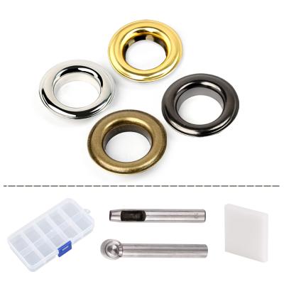 China Durable 20 Sets Metal Grommets and Punch Die Tool Kit for Craft Lace Clothing Grommet Banner Gold 8MM 10MM 12MM for sale