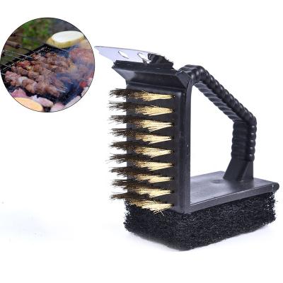 China Easily Cleaned BBQ Grill Triple Scraper Sweep Copper Steel Cleaning Brushes Grill Remover BBQ Tools for sale