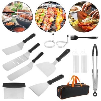 China Nonstick Durable Stainless Steel 12 Pcs Grill Spatula Set Outdoor BBQ Tools Teppanyaki Spatula Griddle Accessories Set for sale