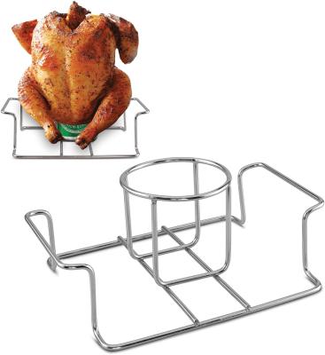 China Easily Cleaned Hot Sale Stainless Steel Rotisserie Rack With Two Beer Can Chicken Rack for sale