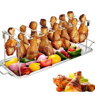 China BBQ Grill Stainless Steel Multi-Purpose Wing Leg Rack Chicken Leg Oven Grill Rack With Drip Pan Easily Cleaned for sale