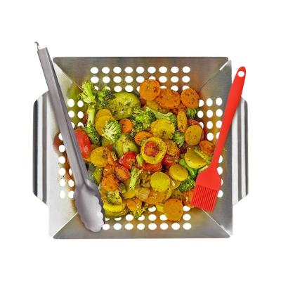 China Factory Sales Hot Easily Cleaned BBQ Basket Stainless Steel Square Vegetable Barbecue Grill Basket for sale