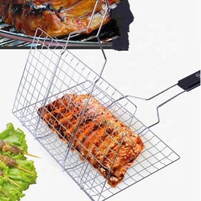 China New Easily Cleaned Square Stainless Steel Grill Mesh BBQ Net Folder Grilled Staple BBQ Fish Basket Outdoor BBQ Tool For Vegetable Steak for sale