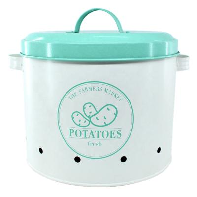 China Potato Onion Garlic Set 3 Onion Pot Garlic Trash Bin Potato Canister Freshness Storage Metal Food Storage Potato Onion Garlic Box for sale