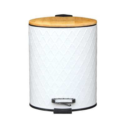 China Sustainable Household Metal Powder Coating Waste Bin Pedal Eco-Friendly Rubbish Bin With Lid Bamboo Dust Bin for sale