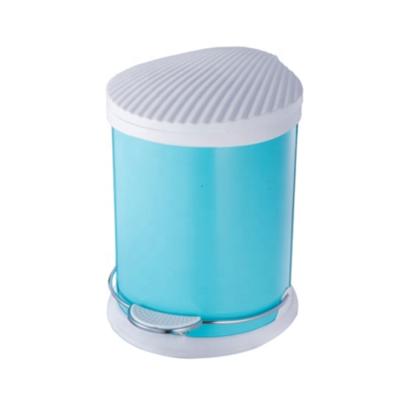 China Single Viable Blue Shell Shape Pedal Trash Can Foot Step Plastic Waste Bin for sale