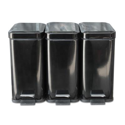 China Sustainable Powder Coating 3x15L Indoor Kitchen Recycling Bin Household Waste Bin Dry Wet Classified Bin for sale